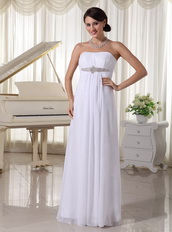 White Beaded Chiffon Simple Prom Dress Empire Floor-length Inexpensive