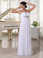 White Beaded Chiffon Simple Prom Dress Empire Floor-length Inexpensive