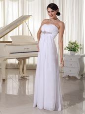 White Beaded Chiffon Simple Prom Dress Empire Floor-length Inexpensive