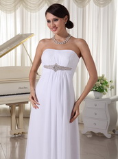 White Beaded Chiffon Simple Prom Dress Empire Floor-length Inexpensive