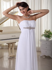 White Beaded Chiffon Simple Prom Dress Empire Floor-length Inexpensive