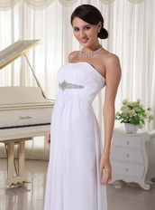 White Beaded Chiffon Simple Prom Dress Empire Floor-length Inexpensive