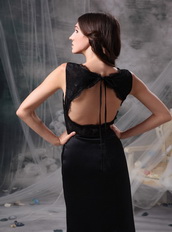 Open Back V-neck Floor-length Prom Dress With Black Lace Inexpensive