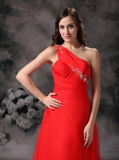 Red A-line One Shoulder Chiffon Pageant Prom Dress Cheap Inexpensive