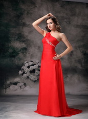 Red A-line One Shoulder Chiffon Pageant Prom Dress Cheap Inexpensive