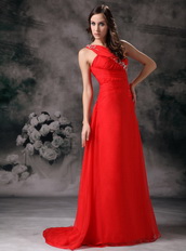 Red A-line One Shoulder Chiffon Pageant Prom Dress Cheap Inexpensive