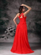 Red A-line One Shoulder Chiffon Pageant Prom Dress Cheap Inexpensive