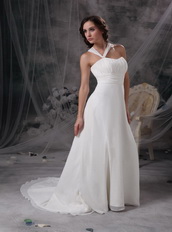 Asymmetrical Halter Neck White Chiffon Prom Dress For Sale Inexpensive