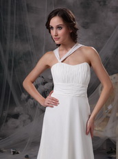 Asymmetrical Halter Neck White Chiffon Prom Dress For Sale Inexpensive