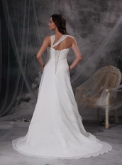 Asymmetrical Halter Neck White Chiffon Prom Dress For Sale Inexpensive