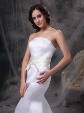 Mermaid Strapless White Stain Petite Dress For Prom Wear Inexpensive
