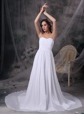 Stylish Sweetheart Court Train White Chiffon Dress For Prom Inexpensive