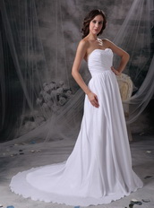 Stylish Sweetheart Court Train White Chiffon Dress For Prom Inexpensive