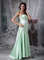 Mermaid Apple Green Prom Dress With White Belt and Bowknot Inexpensive