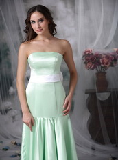 Mermaid Apple Green Prom Dress With White Belt and Bowknot Inexpensive