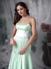 Mermaid Apple Green Prom Dress With White Belt and Bowknot Inexpensive