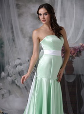 Mermaid Apple Green Prom Dress With White Belt and Bowknot Inexpensive