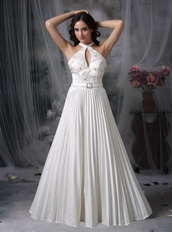 White High-neck Floor-length Ruched Prom Dress Low Price Inexpensive