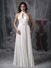 White High-neck Floor-length Ruched Prom Dress Low Price Inexpensive