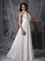 White High-neck Floor-length Ruched Prom Dress Low Price Inexpensive