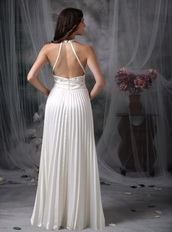 White High-neck Floor-length Ruched Prom Dress Low Price Inexpensive