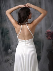 White High-neck Floor-length Ruched Prom Dress Low Price Inexpensive