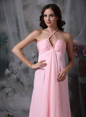 Halter Tied Pink Chiffon Special Occasion Dress Cheap Inexpensive