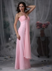 Halter Tied Pink Chiffon Special Occasion Dress Cheap Inexpensive