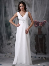 White Prom Dress With V-neck Floor-length Chiffon Skirt Inexpensive