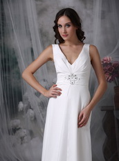 White Prom Dress With V-neck Floor-length Chiffon Skirt Inexpensive