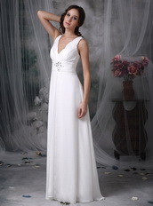 White Prom Dress With V-neck Floor-length Chiffon Skirt Inexpensive