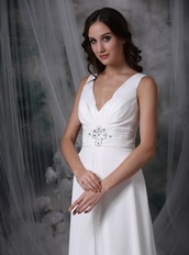 White Prom Dress With V-neck Floor-length Chiffon Skirt Inexpensive