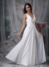 White Prom Dress With V-neck Floor-length Chiffon Skirt Inexpensive