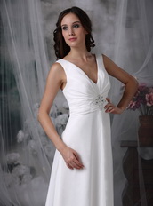 White Prom Dress With V-neck Floor-length Chiffon Skirt Inexpensive