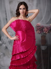 Deep Pink Layers Prom Dress With Unique Fan Design Inexpensive