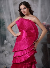 Deep Pink Layers Prom Dress With Unique Fan Design Inexpensive