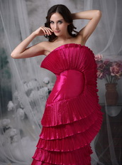 Deep Pink Layers Prom Dress With Unique Fan Design Inexpensive