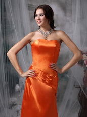 Strapless Simple Long Prom Dress In Orange Red Inexpensive