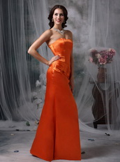 Strapless Simple Long Prom Dress In Orange Red Inexpensive