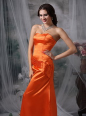 Strapless Simple Long Prom Dress In Orange Red Inexpensive