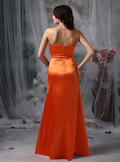 Strapless Simple Long Prom Dress In Orange Red Inexpensive