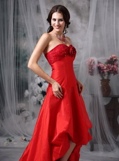 Short Front Long Back Red Organza Hi-Lo Prom Dress Inexpensive