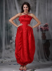 Red Column Strapless Ankle-length Organza Bow Prom Dress Inexpensive