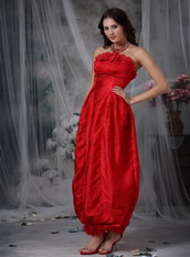 Red Column Strapless Ankle-length Organza Bow Prom Dress Inexpensive