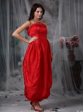 Red Column Strapless Ankle-length Organza Bow Prom Dress Inexpensive