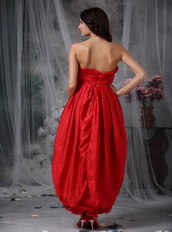 Red Column Strapless Ankle-length Organza Bow Prom Dress Inexpensive