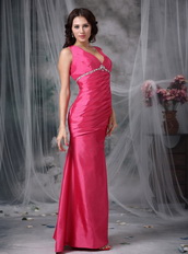 Fuchsia V-neck Cache Prom Dress Floor Length Cheap Inexpensive