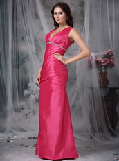 Fuchsia V-neck Cache Prom Dress Floor Length Cheap Inexpensive