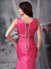 Fuchsia V-neck Cache Prom Dress Floor Length Cheap Inexpensive