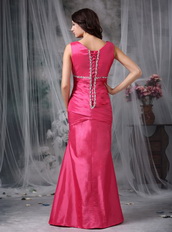 Fuchsia V-neck Cache Prom Dress Floor Length Cheap Inexpensive